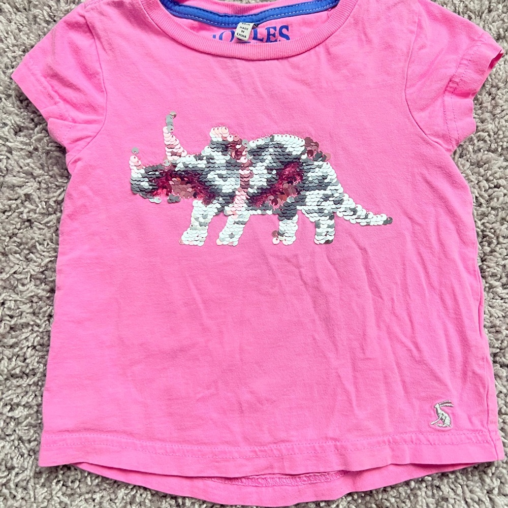 Joules Pink Triceratops Sequin Tee
